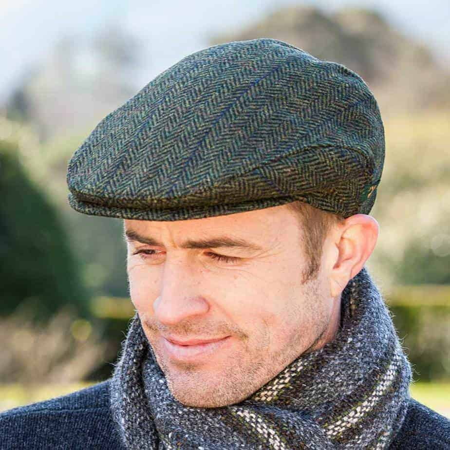 Mucros Men's Irish Donegal Tweed Cap, Green, Large