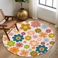 thumbnail image 2 of Round Rugs 8Ft, Vintage Boho Floral Round Area Rug Washable Indoor Throw Carpet, Yellow Pink Floral Bohemia Beige Large Non Slip Circle Rug for Kids Room RV Home Decor Aesthetic, 2 of 8