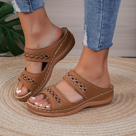 

taomiluo Non-Slip Wedge Slide Sandals Women s Comfy Open Toe Double Band Shoes for Summer