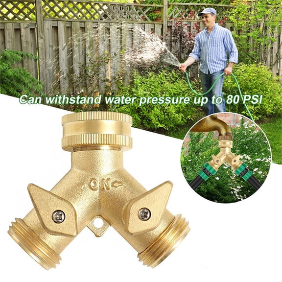 ZZkhGo Brass Two Way Hose Splitter Y Shape Garden Water Divider 3/4 Inch Connector with 2 Cushions
