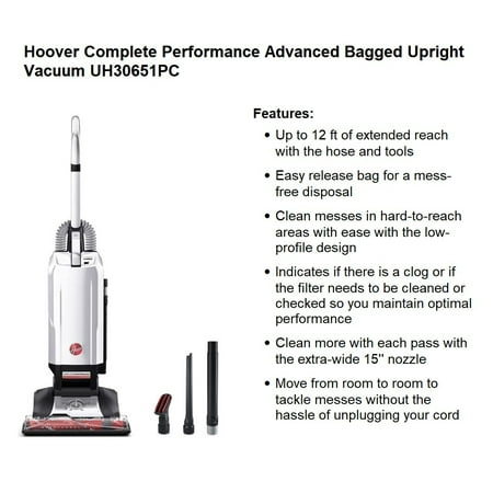 Hoover Complete Performance Corded Bagged Upright Vacuum Cleaner, UH30651, White (B09D4R6DHG)