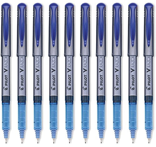 Pilot V Razor Point Liquid Ink Marker Pen Extra Fine Point, Blue 10-PACK(11021)