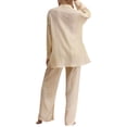thumbnail image 4 of SAYOO Trajes casuales para mujeres, blusa de manga larga con solapa de color sólido + pantalones elásticos SAYOO moda, 4 of 9