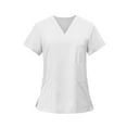 thumbnail image 2 of Cute Scrub Tops, Side Slit - Solid Color Short Sleeve Medical Uniform for Healthcare Professionals Lightweight Breathable V-Neck Nursing Top with Multi-Pocket White S, 2 of 5