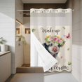 thumbnail image 4 of Pig No Hook Shower Curtain with Snap in Liner Watercolor Spring Pink Yellow White Floral Wreath Butterfly Linen Texture Waterproof Bathroom Shower Curtain with See Through Top Window 60" x 72", 4 of 9
