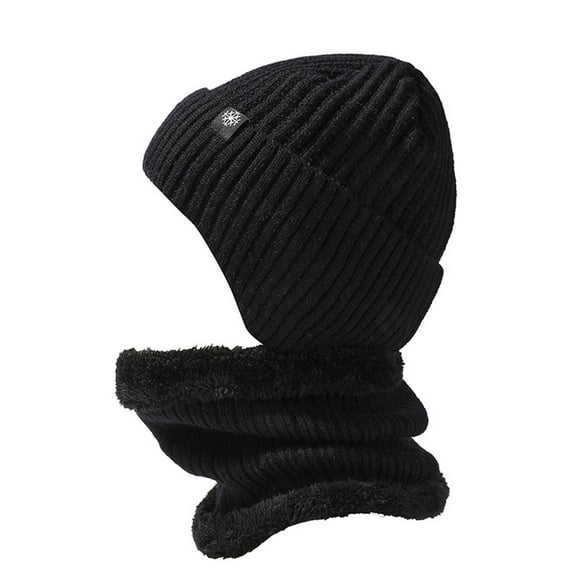 APEXFWDT 2 in 1 Beanie Hat for Men Winter Fleece Lined Skull Cap with Neck Warmer Earflap Skull Sports Beanie Scarf Set