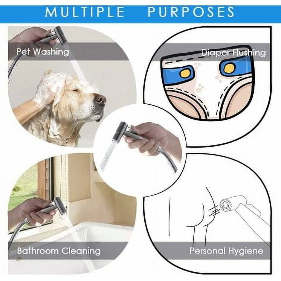 Stainless Steel Bidet Hand Shower Toilet Sprayer - with 3-Way Valve perfect for Personal Hygiene, Cleaning Care--
