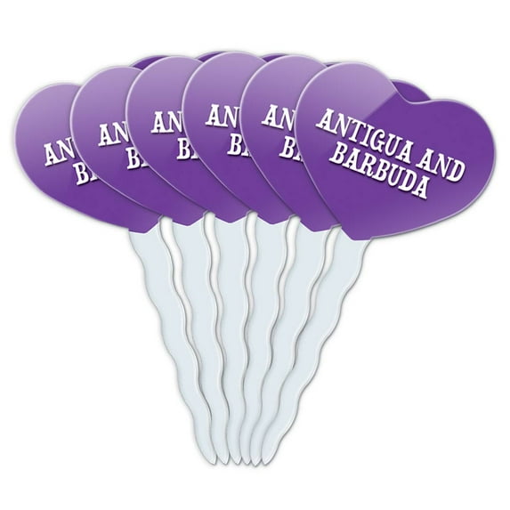 Antigua And Barbuda Heart Love Cupcake Picks Toppers - Set of 6