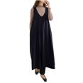 thumbnail image 4 of Ashirexll Long Dresses for Women, Flowy Dresses for Women, Fashion Solid Color V-Neck Sleeveless Waistcoat Ankle Length Pocket Dress, 4 of 4