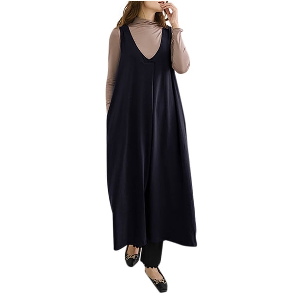 Vestido Sexy para las Mujeres, Color Sólido V Cuello sin Mangas Vestido de Chaleco con Bolsillo Lateral, Longitud Del Tobillo