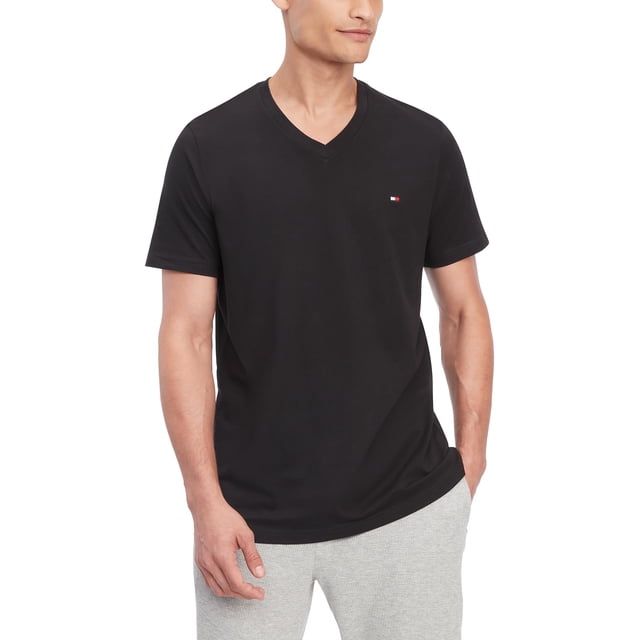 Camiseta Tommy Hilfiger Core Flag con cuello en V para Hombre - Negra