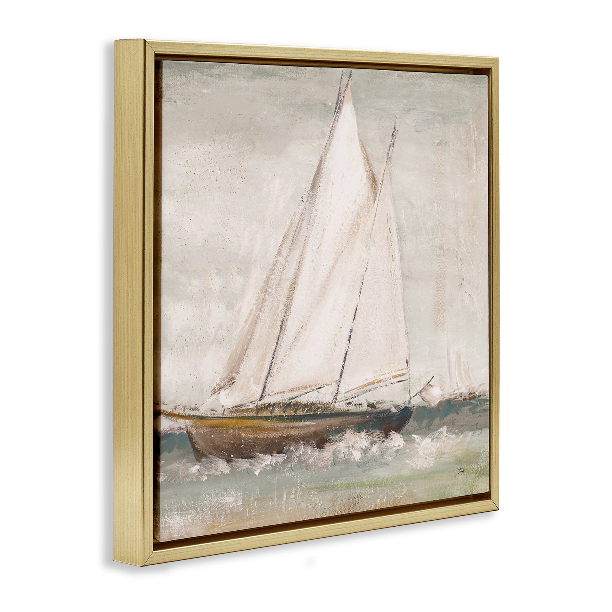 Stupell Industries Traditional Sailboat Splash Transportation Painting Gold Floater Framed Canvas Art Print Wall Art, 25 x 25