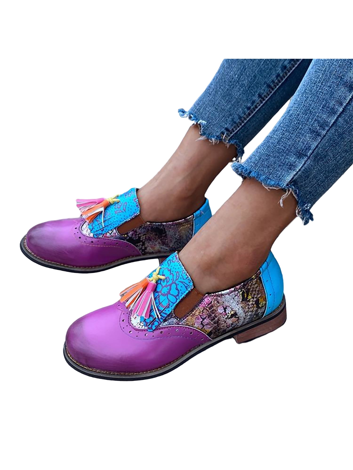 Ladies Summer Slip On Closed Toe Loafer Flat Sandals Vintage Handmade Flower Oxford Holiday Beach Walking Slipper Shoes gracosy Leather Mules for Women