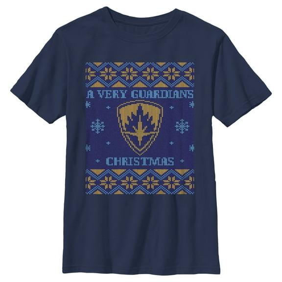 Boy's Guardians of the Galaxy Holiday Special Ugly Christmas Sweater  Graphic Tee Navy Blue X Large