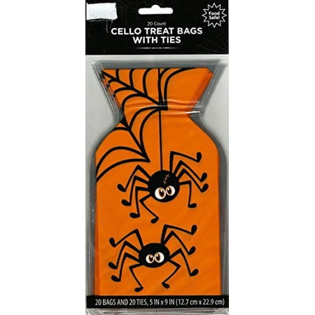 Spider Halloween CELLOPHANE Treat Bags (20 Count / 1 Pack) 5 in X 9 in