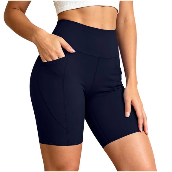 TEAJOPSUU Women's Biker Shorts with Pockets High Waisted Tummy Control Stretchy Shorts for Workout Volleyball Gym Dark Blue