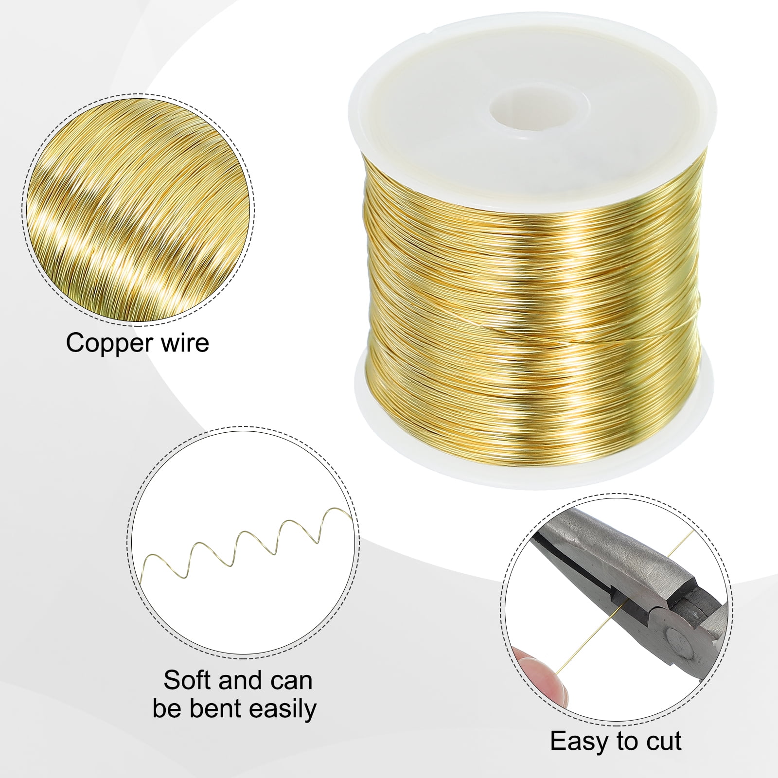 Uxcell Jewelry Wire Beading Wire for Jewelry Making Bare Copper Craft Beading Wire for Necklace Bracelet Beading Gold 100M/0.4mm