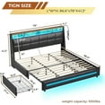 thumbnail image 3 of King Bed Frame with 4 Storage Drawers, King Size Platform Bed with Charging Station and Storage Shelves, Upholstered Headboard and Footboard with LED Lights, No Box Spring Needed, Black, 3 of 7