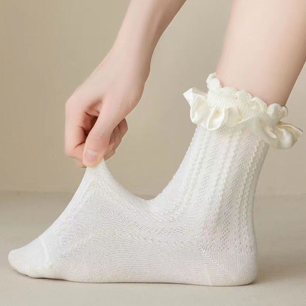 1 Pair Ladies Ankle Socks - Princess Lace Trim Lolita Japan Vintage Cotton Cute