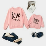 Patpat Love Letter Print Pink Cotton Sweatshirts for Mom and Me