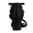 thumbnail image 2 of BLISSFUL STEP Women's Ruffle Ankle Strap Low Block Heels Black 5, 2 of 8