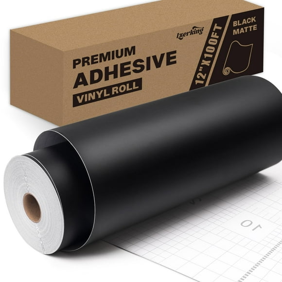 Lzerking Permanent Vinyl - Black 12âx100FT Matte Adhesive Vinyl Roll for Cricut, Silhouette, Cameo, Craft Die Cutters, Scrapbooking