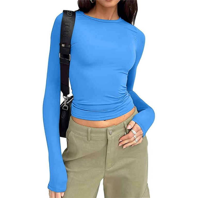 Womens Base Layer Shirt Fashion Slim Fit Long Sleeves Undershirt O-Neck  Casual Solid Color Bodycon T-Shirt Tops 