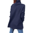 thumbnail image 2 of XFLWAM Women's Turtleneck Oversized Sweaters 2022 Fall Long Batwing Sleeve Spilt Hem Tunic Pullover Sweater Knit Tops Dark Blue L, 2 of 6