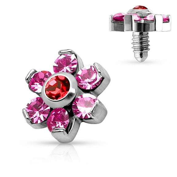 Dermal Anchor Top Prong Crystal Flower 316L Surgical Steel Internally Threaded 4mm