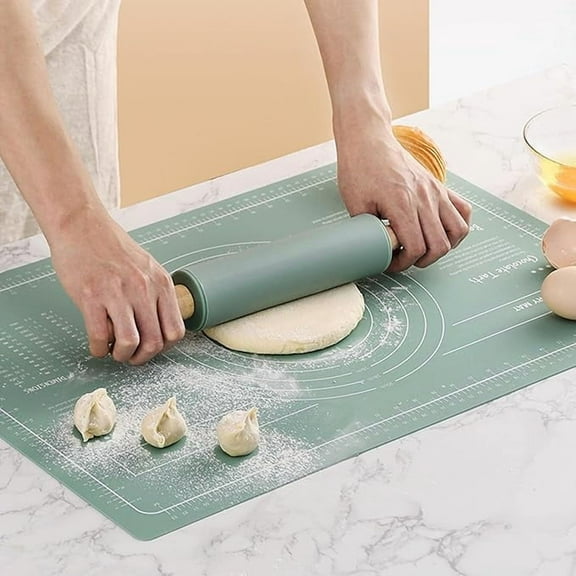 CyanCloud Silicone Baking Mat 65 * 45cm, Extra Thick Dough Rolling Mat with Measurements, Non-stick Food Grade Pastry Mat for Pastry, Bread, Cookies, Pizza, Fondant, Green