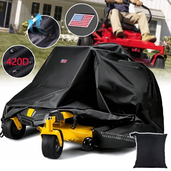 HOMEYA Zero Turn Mower Cover, 420D Outdoor Zero-Turn Lawn Mower Covers Waterproof Universal Fit Mower Cover up to 60" Decks with Storage Bag, Black