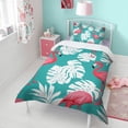 thumbnail image 4 of Flamingo and Palm Leaves Tropical Hawaii Duvet Cover and Pillowcase Set for Single Bedding, Bedroom Accessories for Kids Teens, 4 of 5