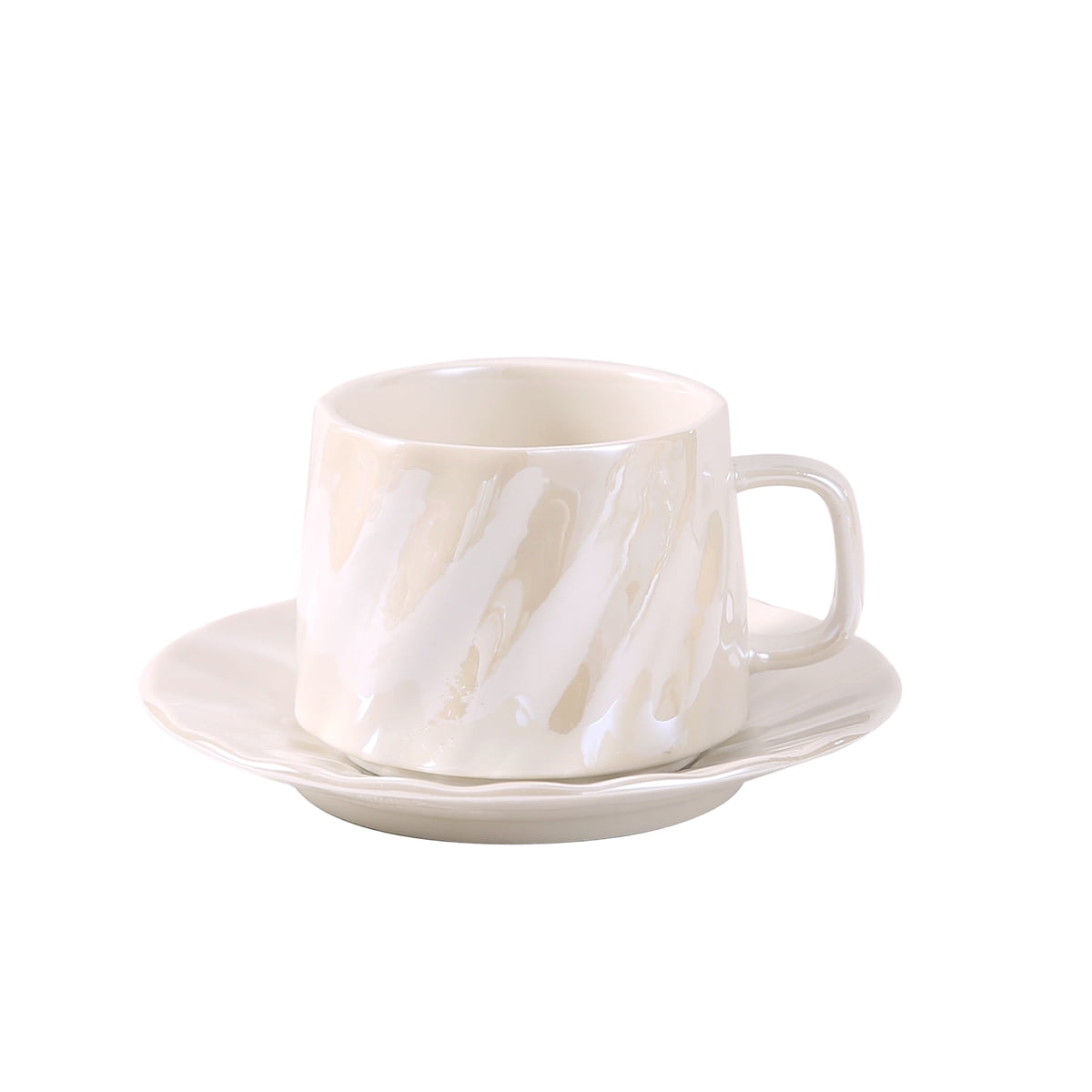 3.4OZ Coffee Cups and Saucers 6-Piece Set, 100ml Espresso Cup Ceramic Tableware Set, Suitable for Coffee and Tea Serving in Restaurants and Home Use, Beige