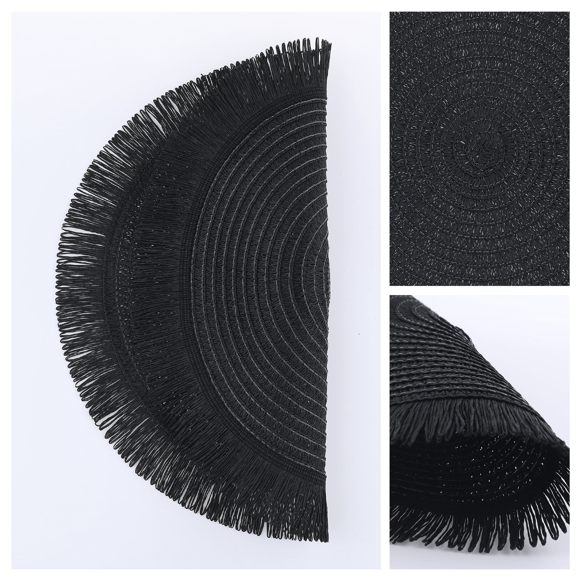 Unique Bargains Rustic Tassel Place Mats Set of 6 for Dining Table Decor Black 15"x15"