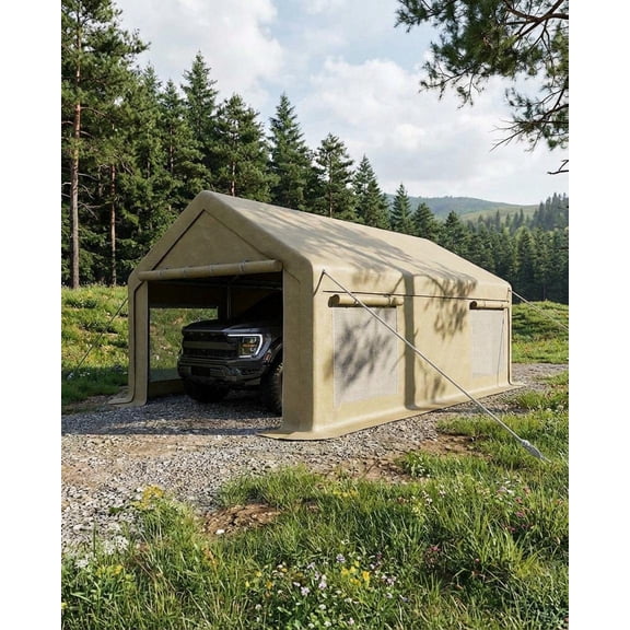 12'x20' Heavy-Duty Carport with Removable Walls & Roll-Up Doors - Extra Large All-Weather Shelter for Vehicles, Boats, Parties, and Outdoor Storage, yellow