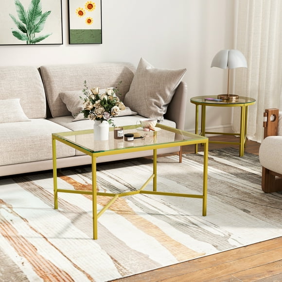 Juego de 3 Mesas de Centro de Vidrio Templado FurnitureR Glam Elegante