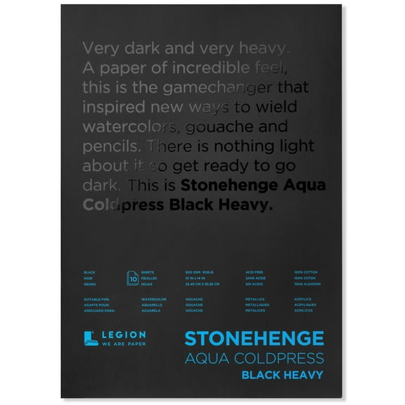 Legion Paper Stonehenge Aqua Black Heavy Watercolor Block, 10" x 14"