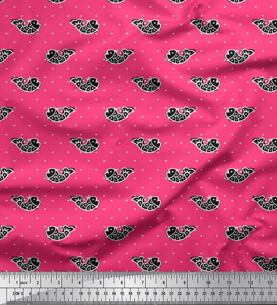 Soimoi Tissu Crêpe Polyester Imprimé Poisson 1 Yard 52 Pouces de Large