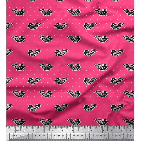 Soimoi Cotton Poplin Fabric Fish Block Print Sewing Fabric Yard 56 Inch Wide