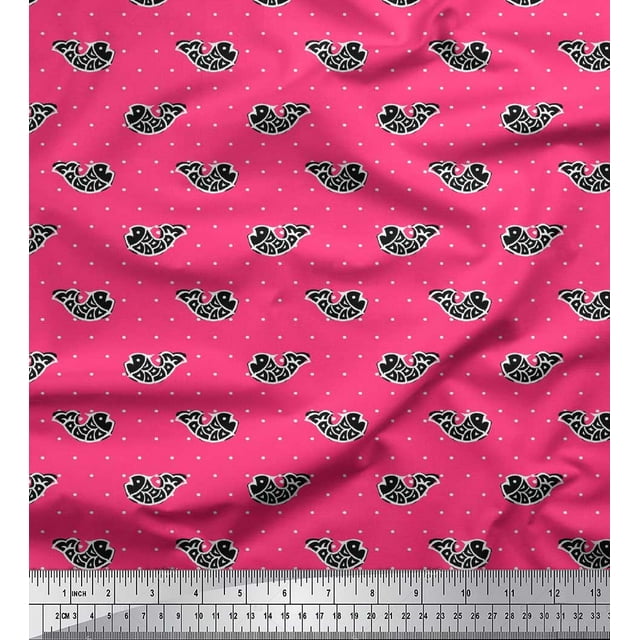 Soimoi Viscose Chiffon Fabric Fish Block Print Fabric by The Yard 42 Inch Wide