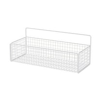 WEGFTDUOP Metal Wall Basket 14.4"×5.9"×5.9" White Wire Storage Bin for Kitchen, Bath, Shower, Pantry – No-Nail Mount