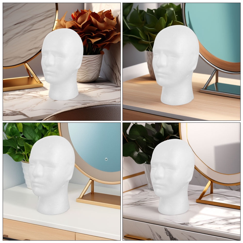 FELTECHELECTR 2Pcs Male Foam Mannequin Head Model White Lightweight Foam Display Stand for Hats Scarves