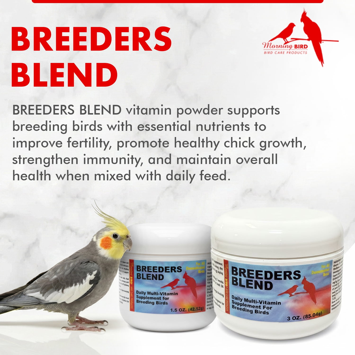 Morning Bird Breeders Blend 3 oz – Protein Supplement for Birds – Supports Breeding, Chick Growth, Muscle Development & Immune Support – Daily Vitamin Blend for Strong Bones & Overall Health