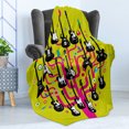thumbnail image 4 of Music Soft Flannel Fleece Throw Blanket, Guitars for Rock Stars Above a Tree Plant Modern Geometric Design Print, Cozy Plush for Indoor and Outdoor Use, 70" x 90", Hot Pink Apple Green, by Ambesonne, 4 of 5