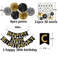 thumbnail image 2 of Famoby Black & Gold Glittery Happy 30Th Birthday Banner Poms Sparkling 30 Kit De Remolinos Colgantes Para Fiesta De 30 Cumpleaños Suministros De Decoración De 30 Aniversario, 2 of 5