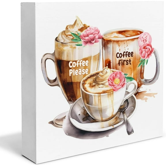 Wooden Box 5x5 Inch Coffee Decor Farmhouse Coffee Wood Box Sign Spring Decorations Rustic Home Kitchen Desk Shelf Tabletop Decor