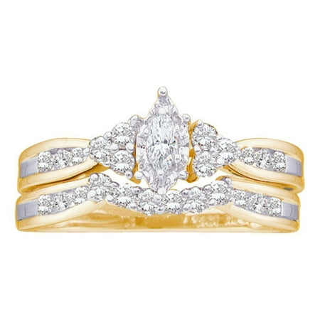 Gold Wedding Band Set - 14kt Yellow Gold Womens Marquise Diamond Bridal Wedding Engagement Ring Band Set 1/2 Cttw