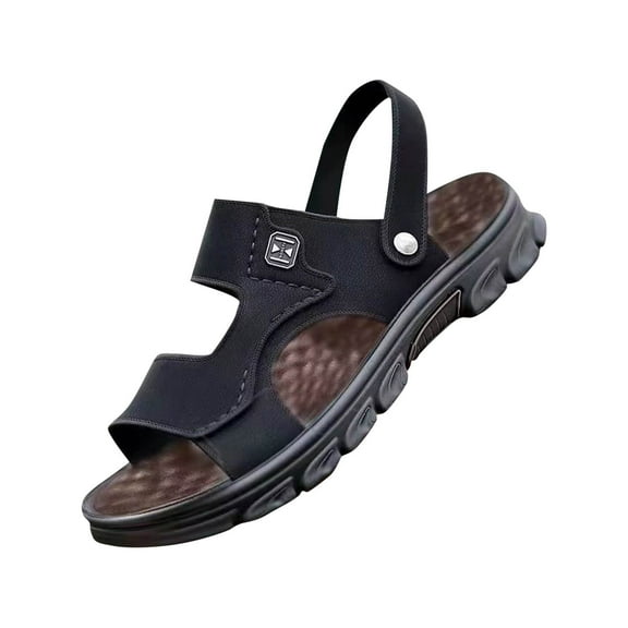 Xfvqtps Mens Sandals Flats Dual Use Strap Open Toe Soft Sole Non Slip Walking Sports Beach Sandals Black