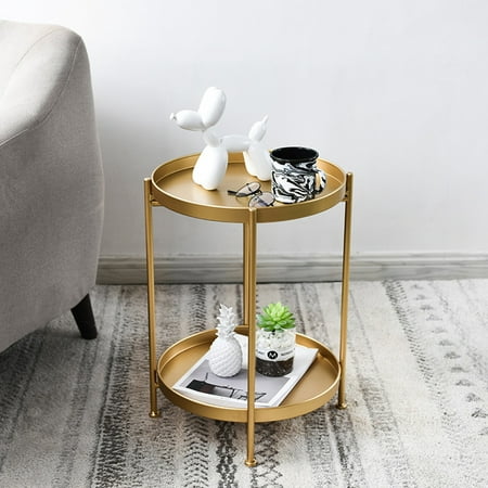 Nordic Iron Double Layer Tea Table, Round Table Living Room