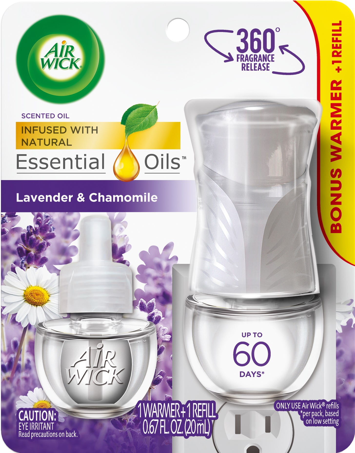 Air Wick Plug in Scented Oil Starter Kit (Warmer + 1 Refill), Lavender and Chamomile, Air Freshener, Essential Oils